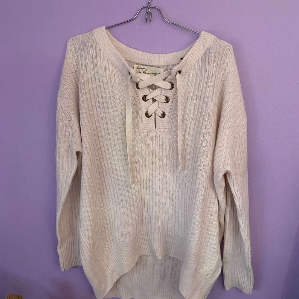 White lace up sweater